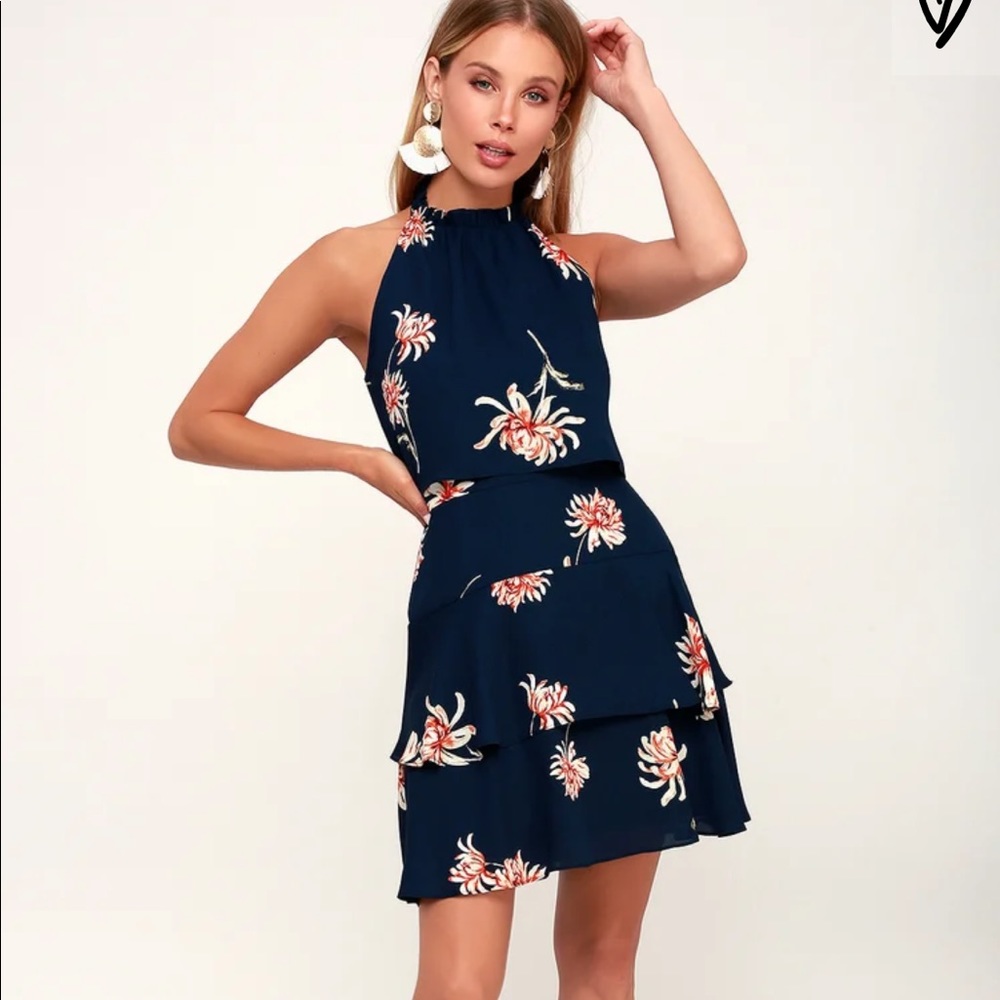 BB Dakota navy floral halter dress